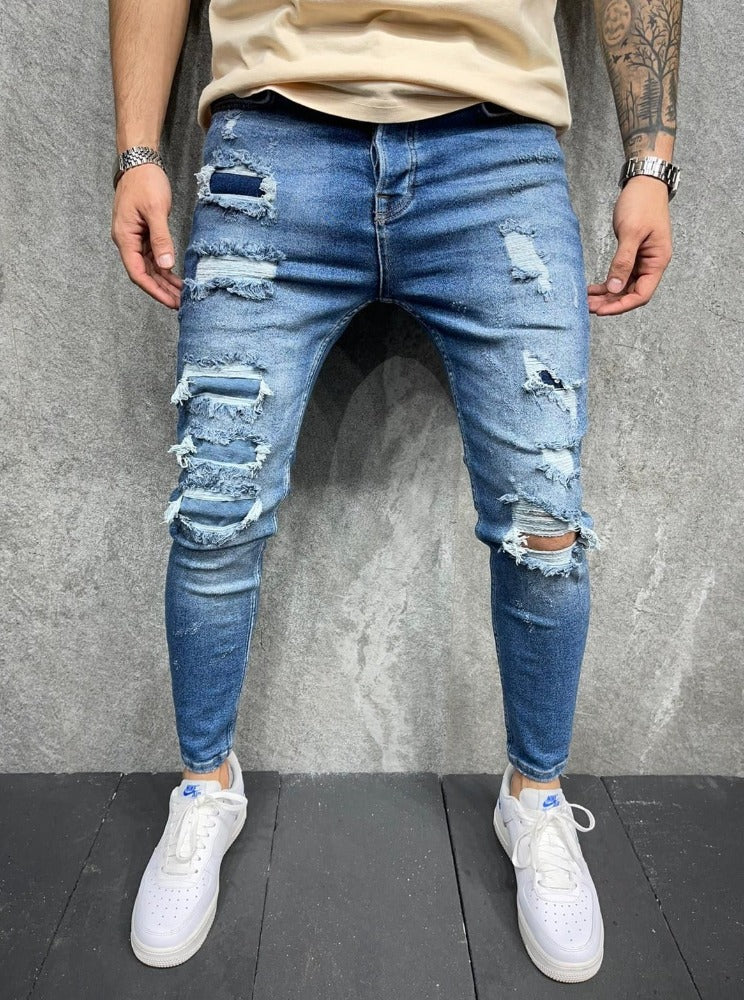 2Y premium Jeans bleu skinny fashion avec déchirures homme ilannfive