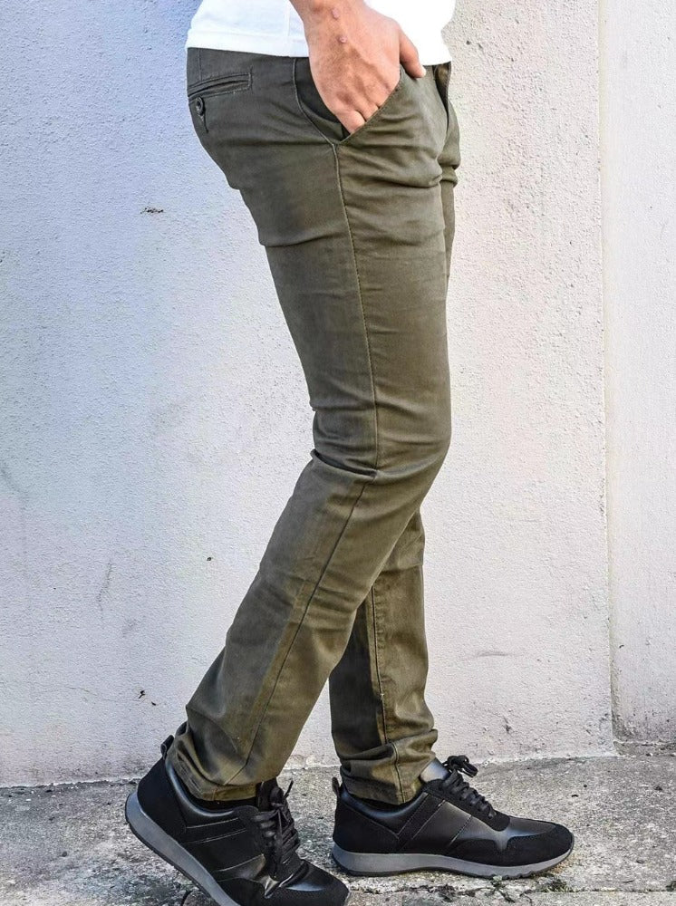 Pantalon chino kaki homme coupe slim1