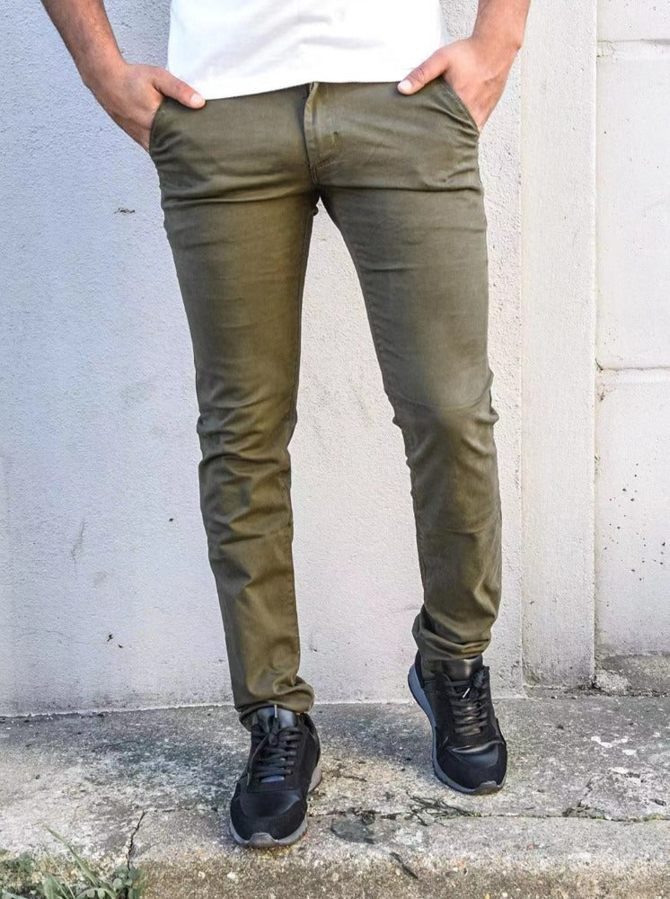 Pantalon chino kaki homme coupe slim