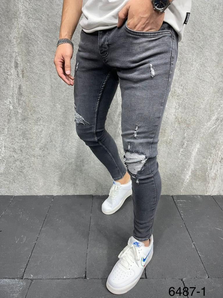 Jean gris délavé troué fashion homme 2y premium