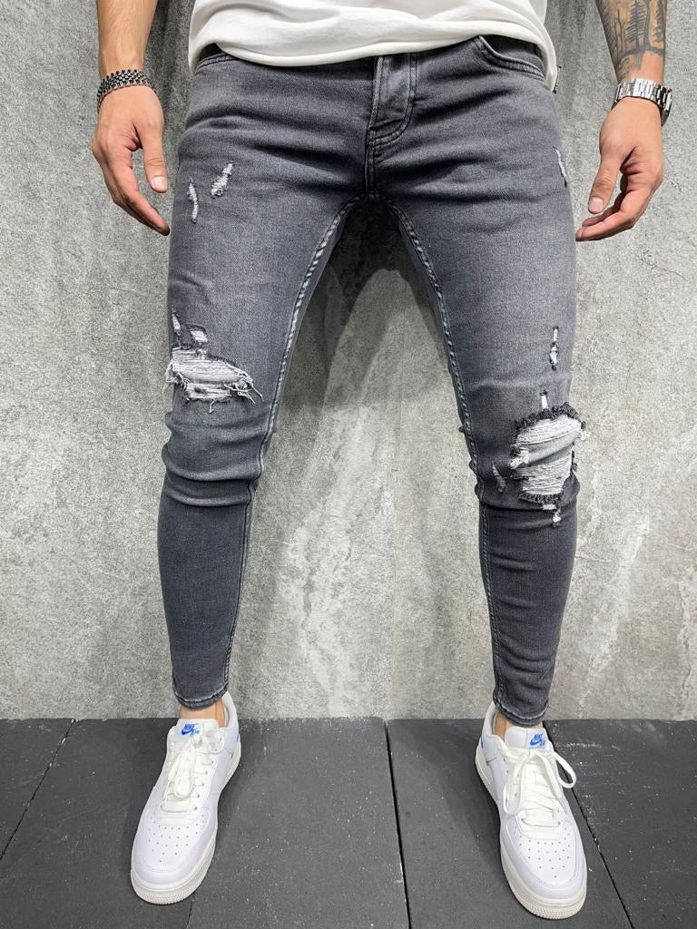 Jean gris délavé troué fashion homme 2y premium