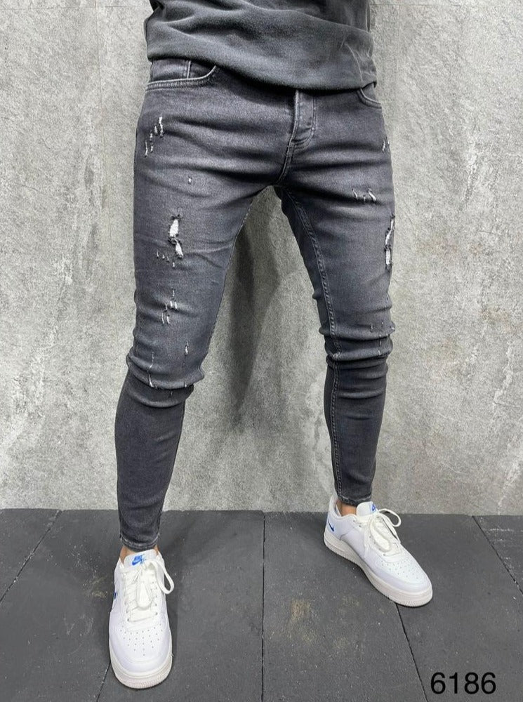 Jeans skinny gris classique avec déchirure homme 2y premium
