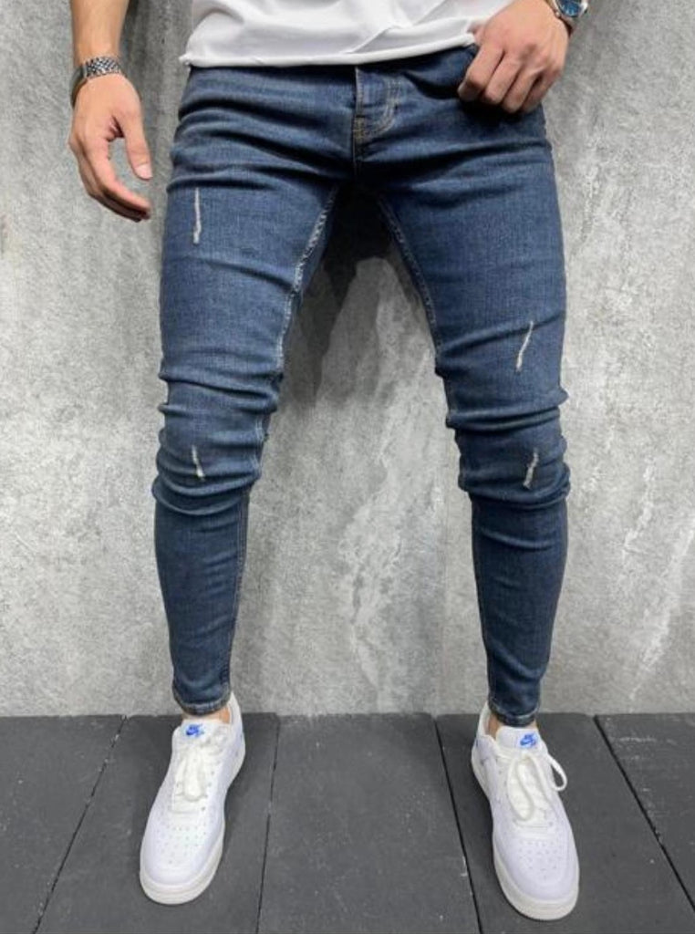 Jeans skinny bleu classique avec griffures homme ilannfive