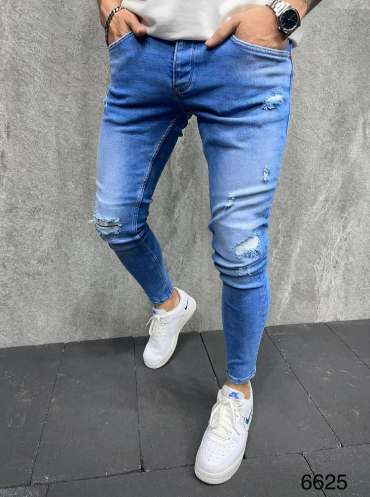 2y premium Jeans skinny bleu avec déchirures homme ilannfive