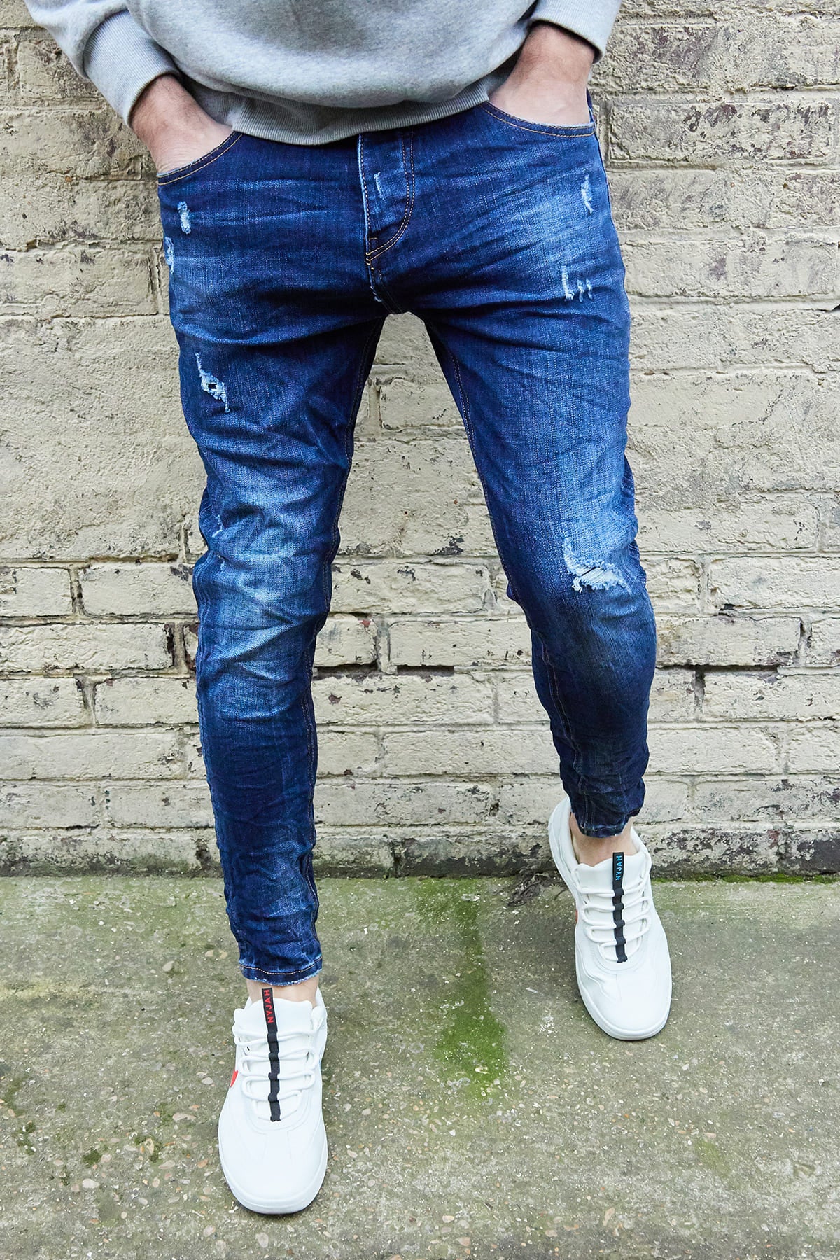 Jean bleu avec rayures délavé stylé fashion homme