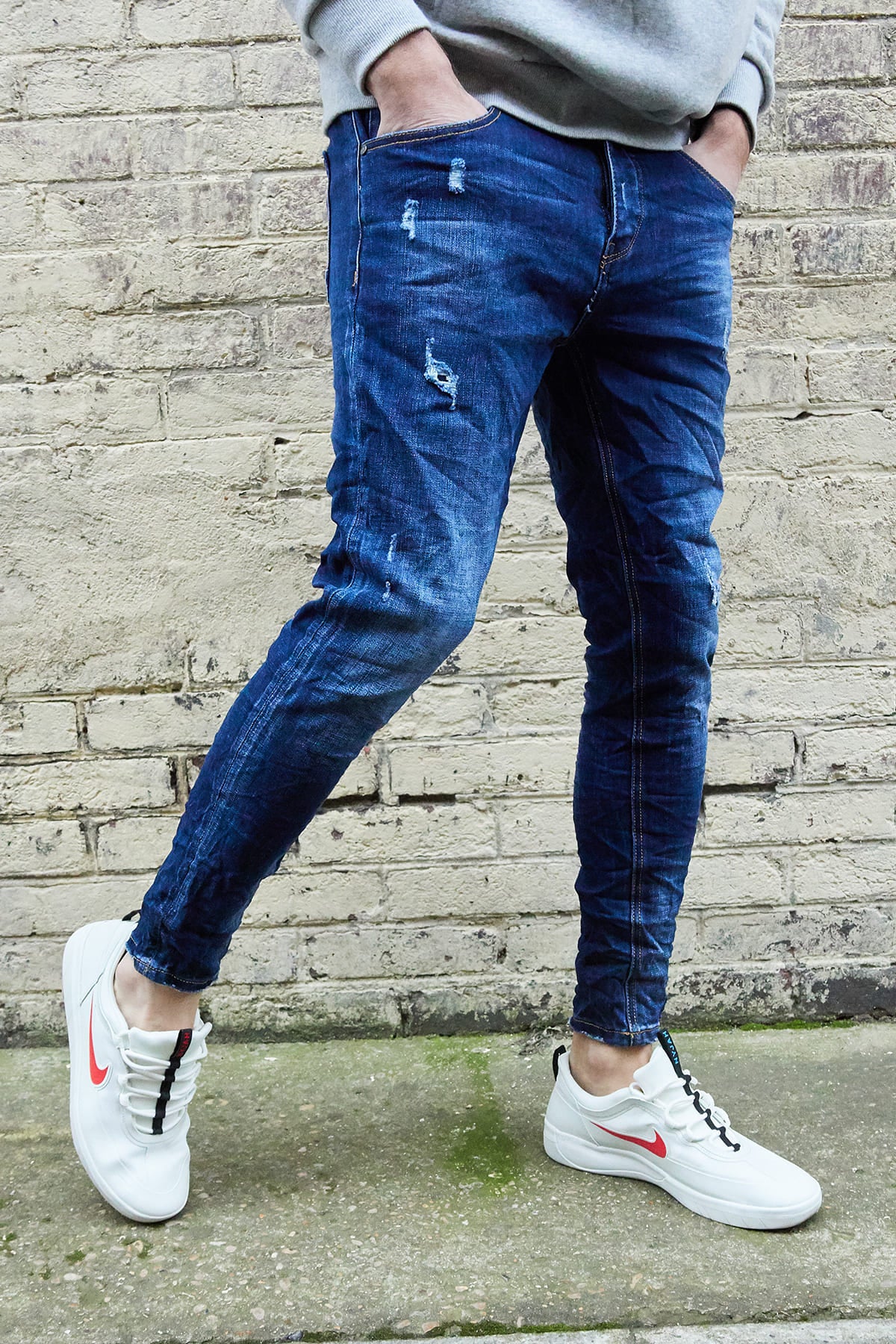 Jean bleu avec rayures délavé stylé fashion homme