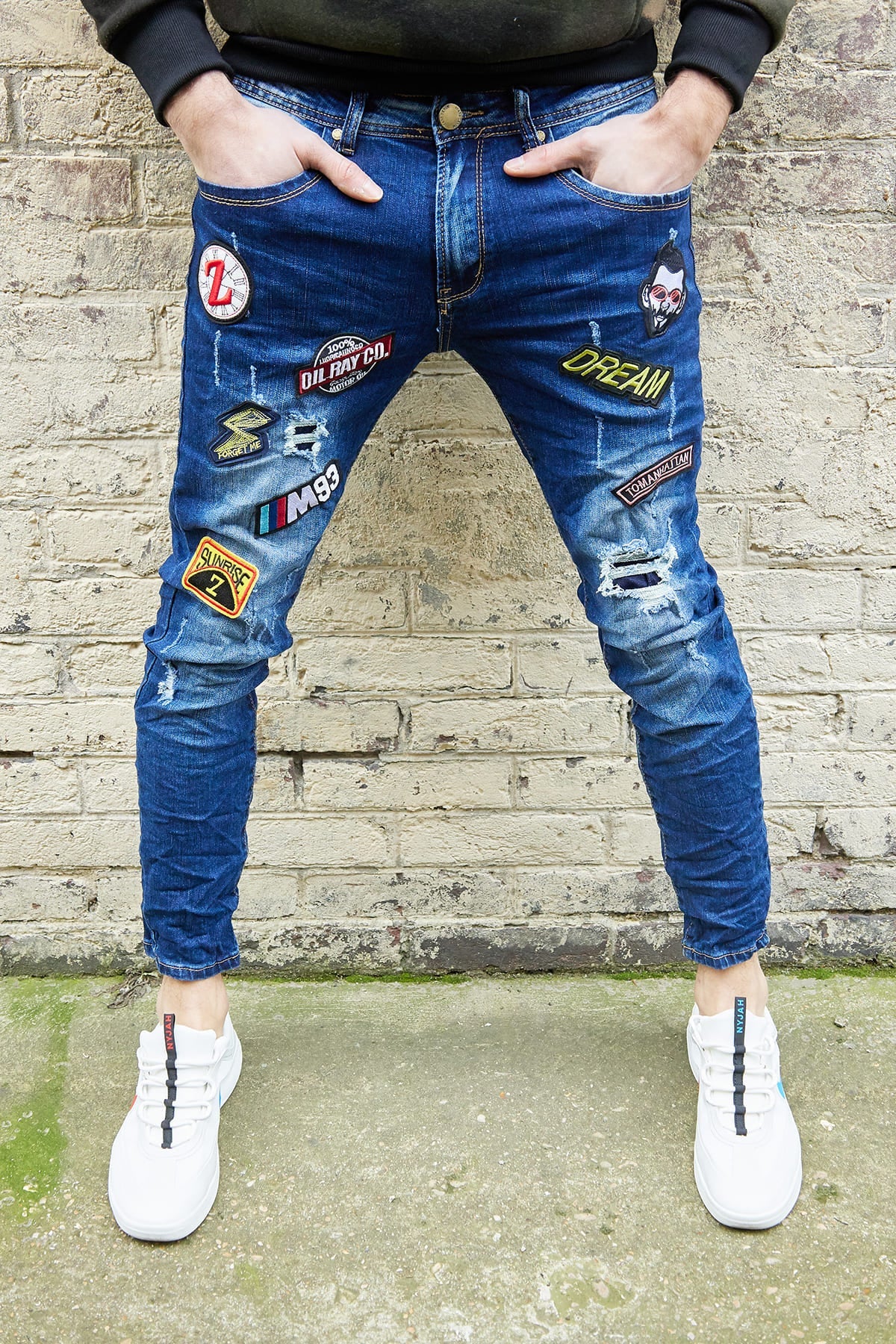 Jean bleu fashion homme avec patch fashion