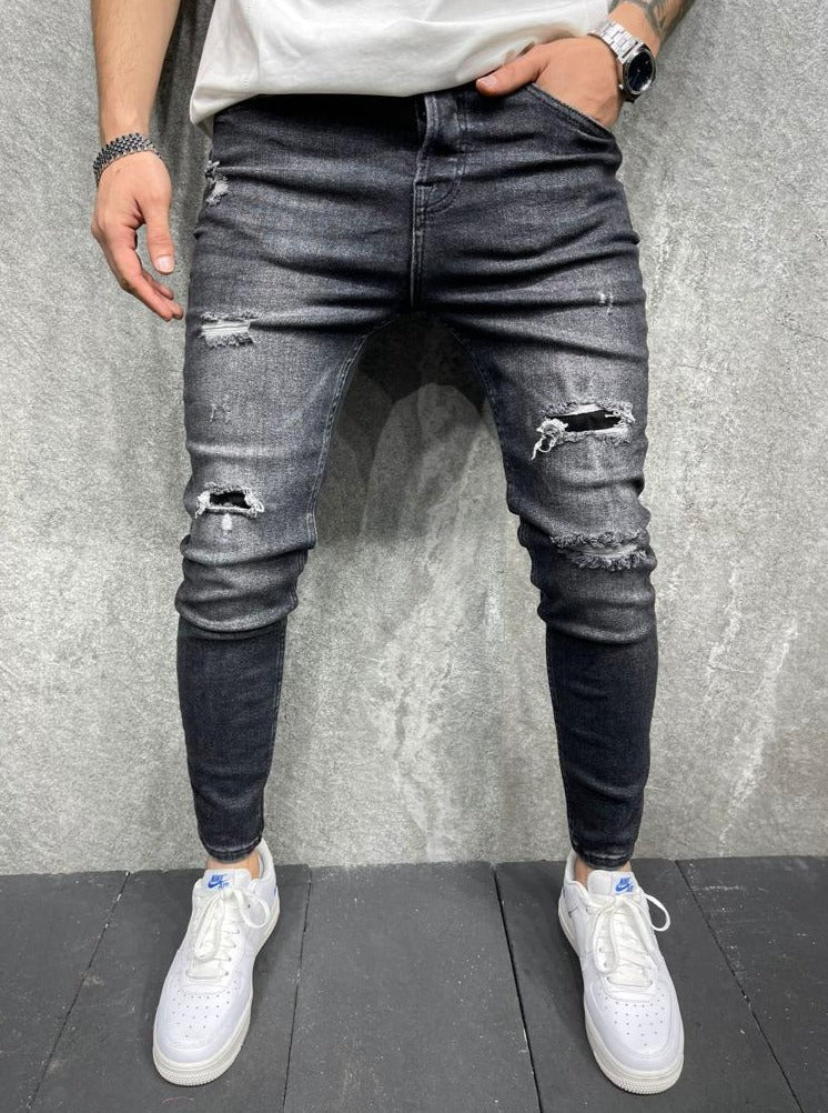 2y Jeans noir skinny fashion avec déchirure homme ilannfive