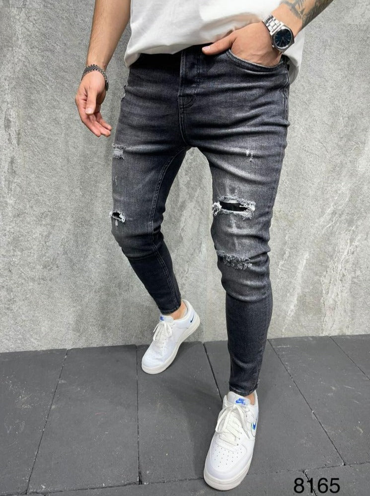 Jeans noir skinny fashion avec déchirure homme ilannfive