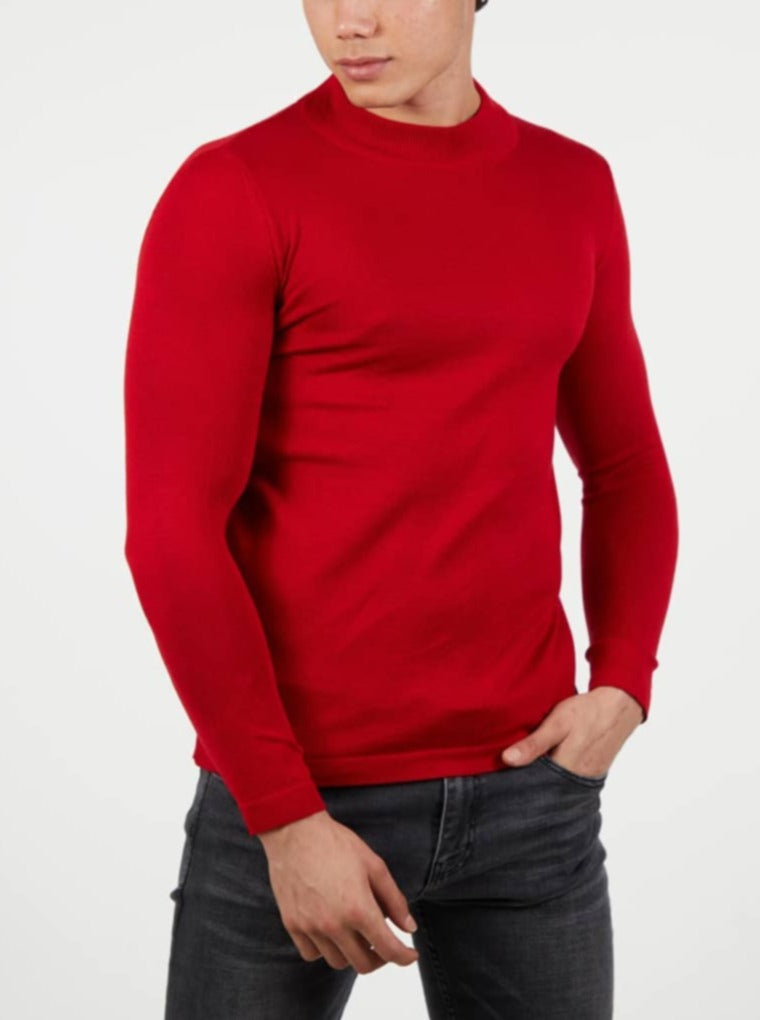 Pull col rond rouge homme