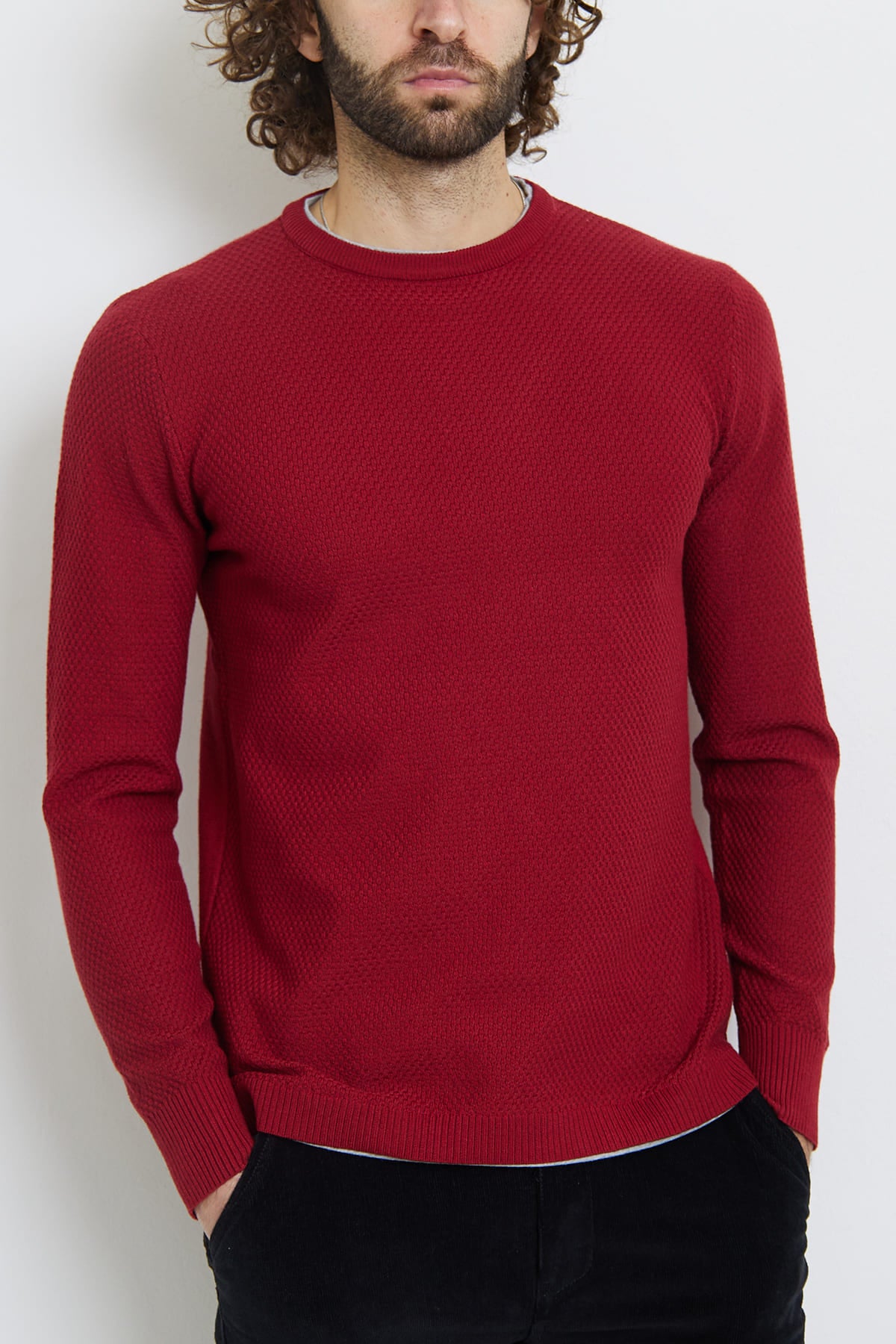 Pull col rond bordeaux fashion homme