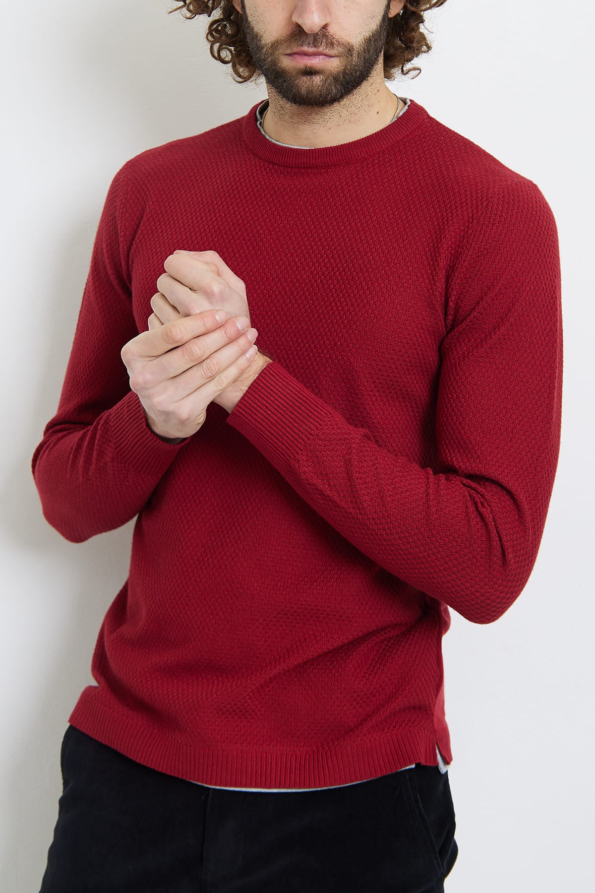 Pull col rond bordeaux fashion homme