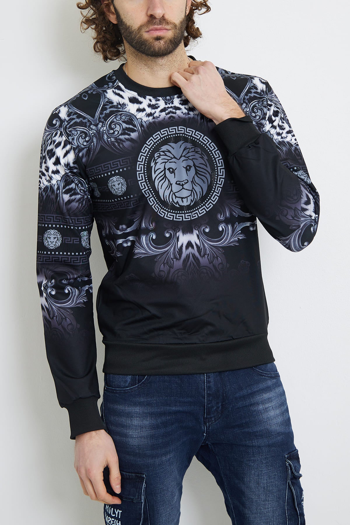 Sweat motif tête de lion argenté fashion homme