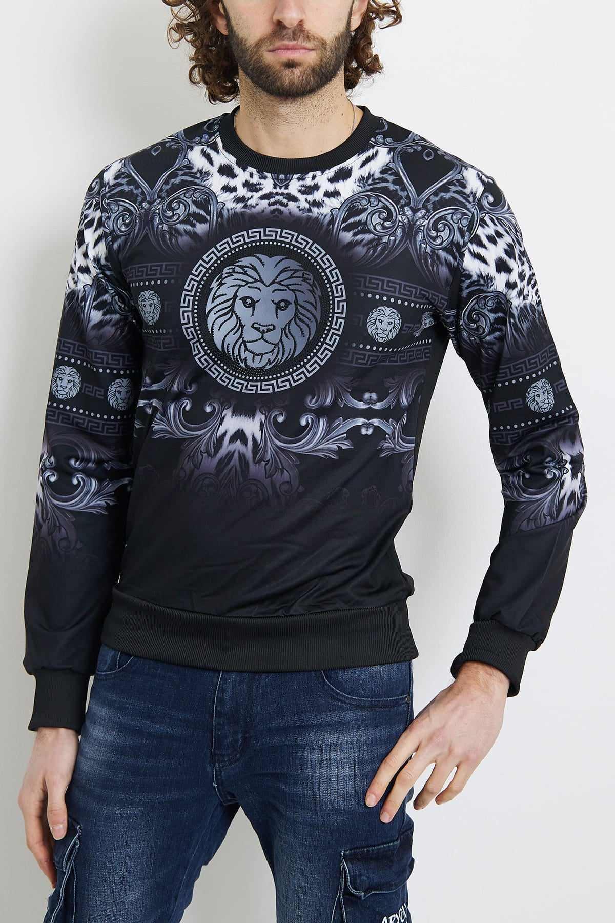 Sweat motif tête de lion argenté fashion homme