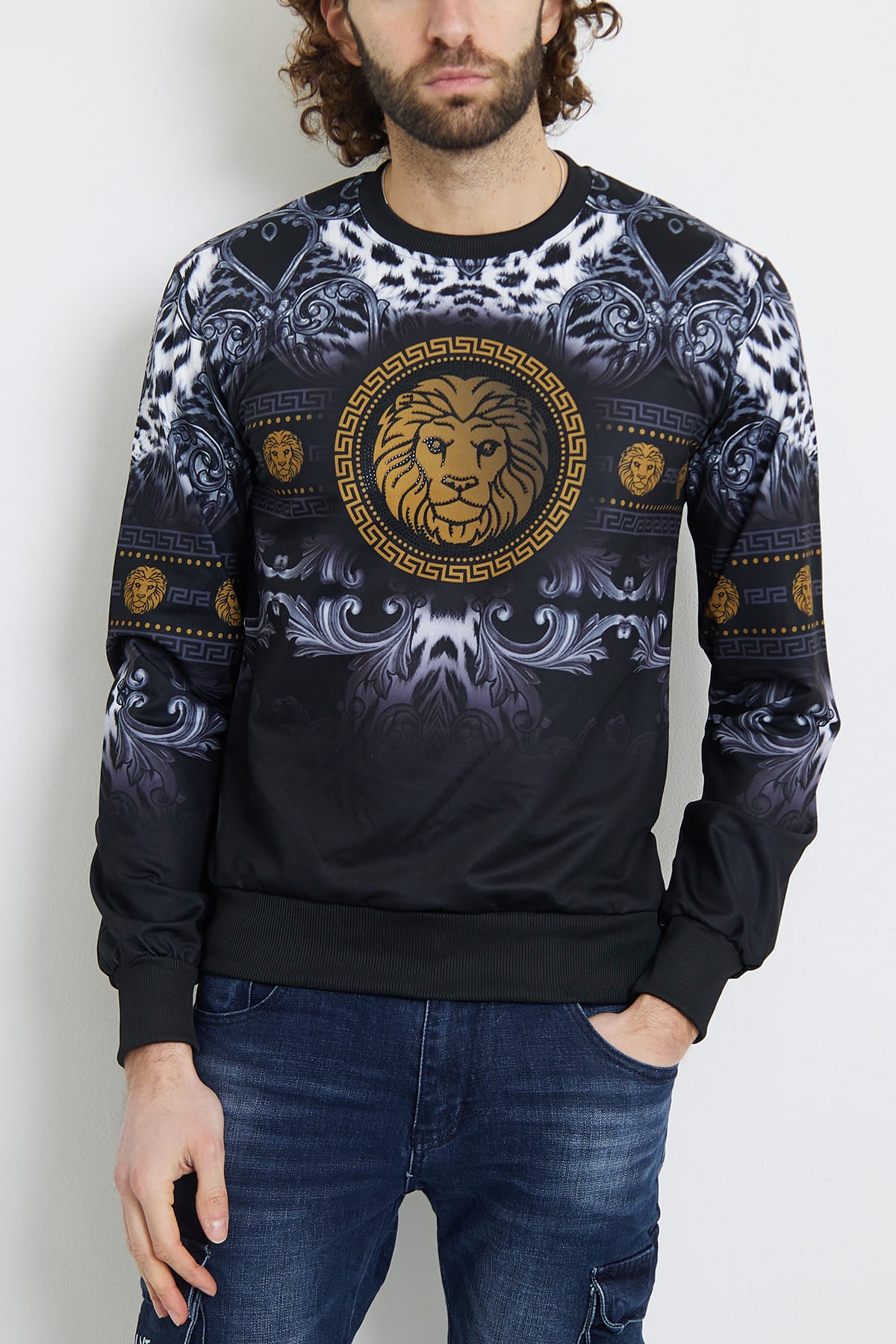 Sweat motif tête de lion doré