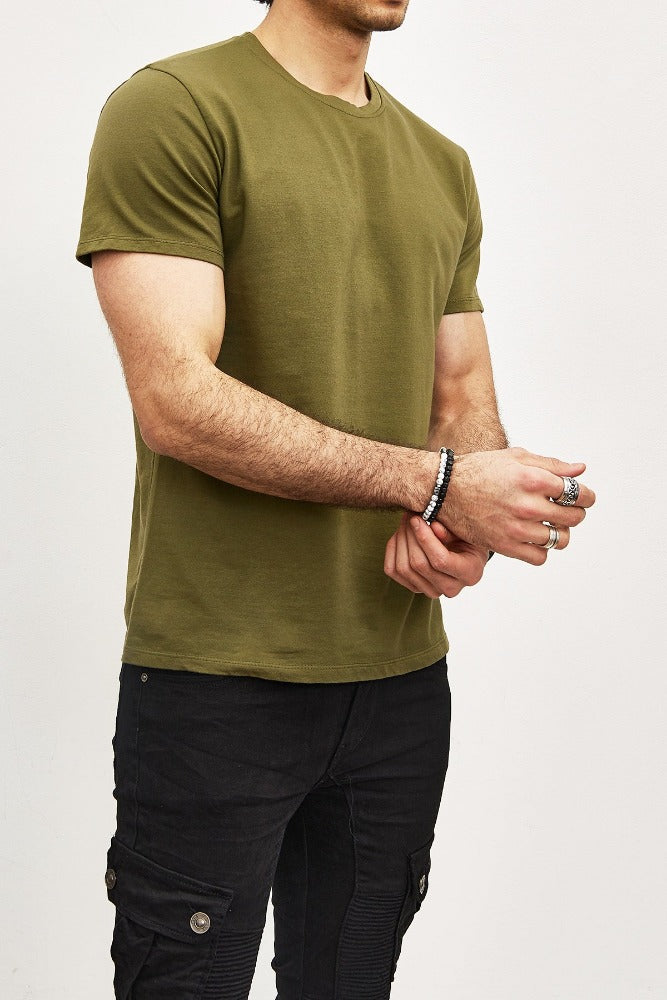 T-shirt manches courtes col rond olive homme1