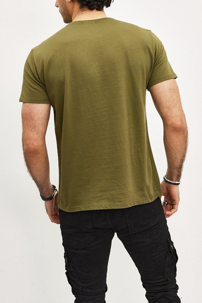 T-shirt manches courtes col rond olive homme2