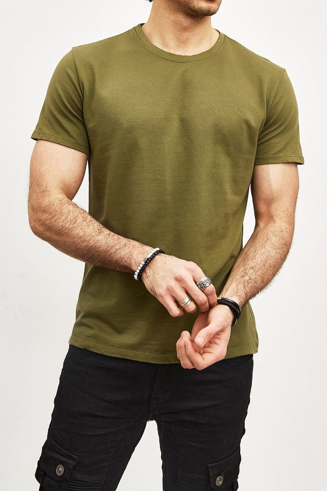 T-shirt manches courtes col rond olive homme