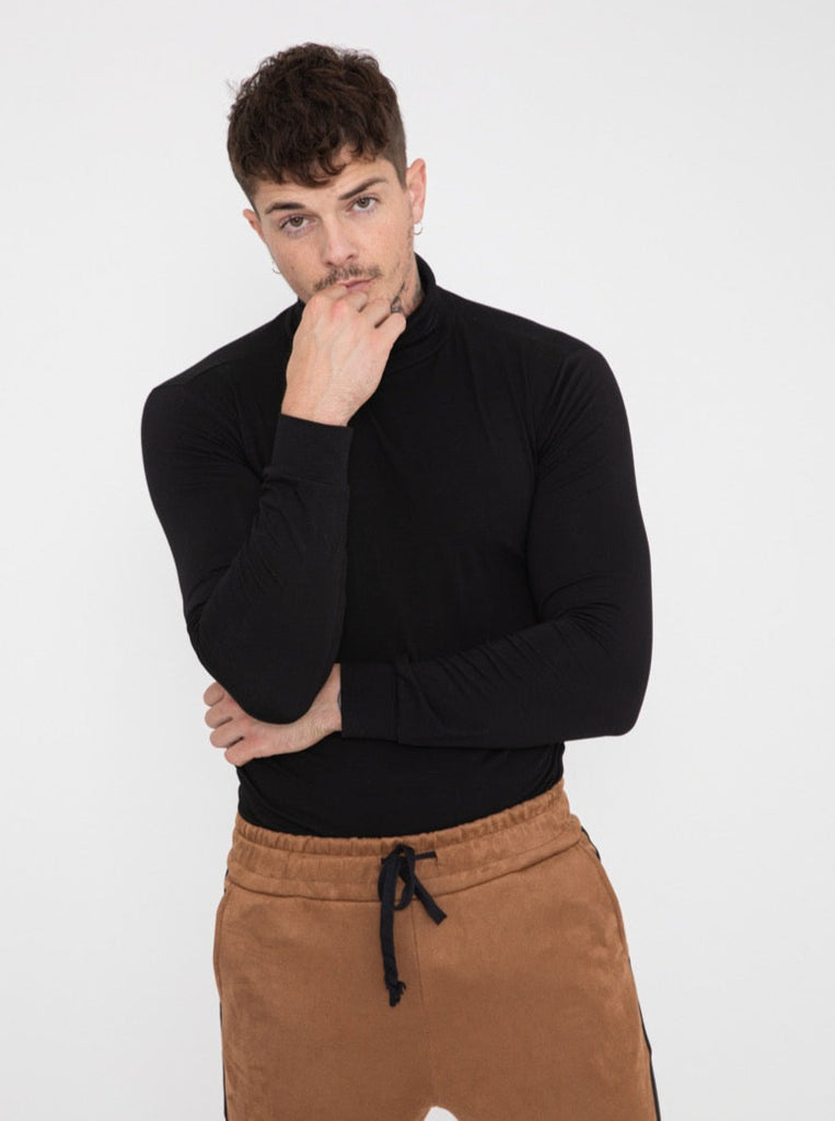 T-shirt manche longue col roulé noir homme ilannfive