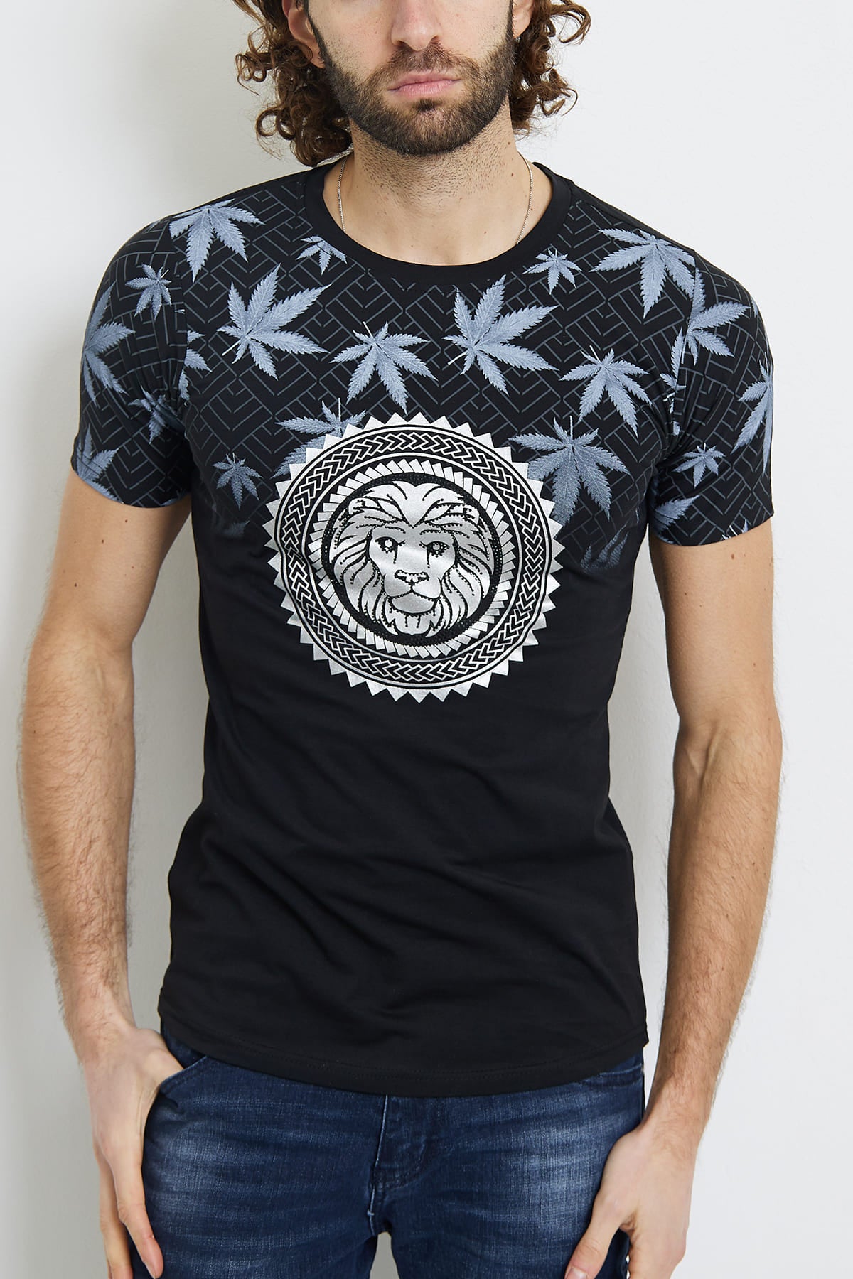 Tee shirt noir motif lion homme fashion