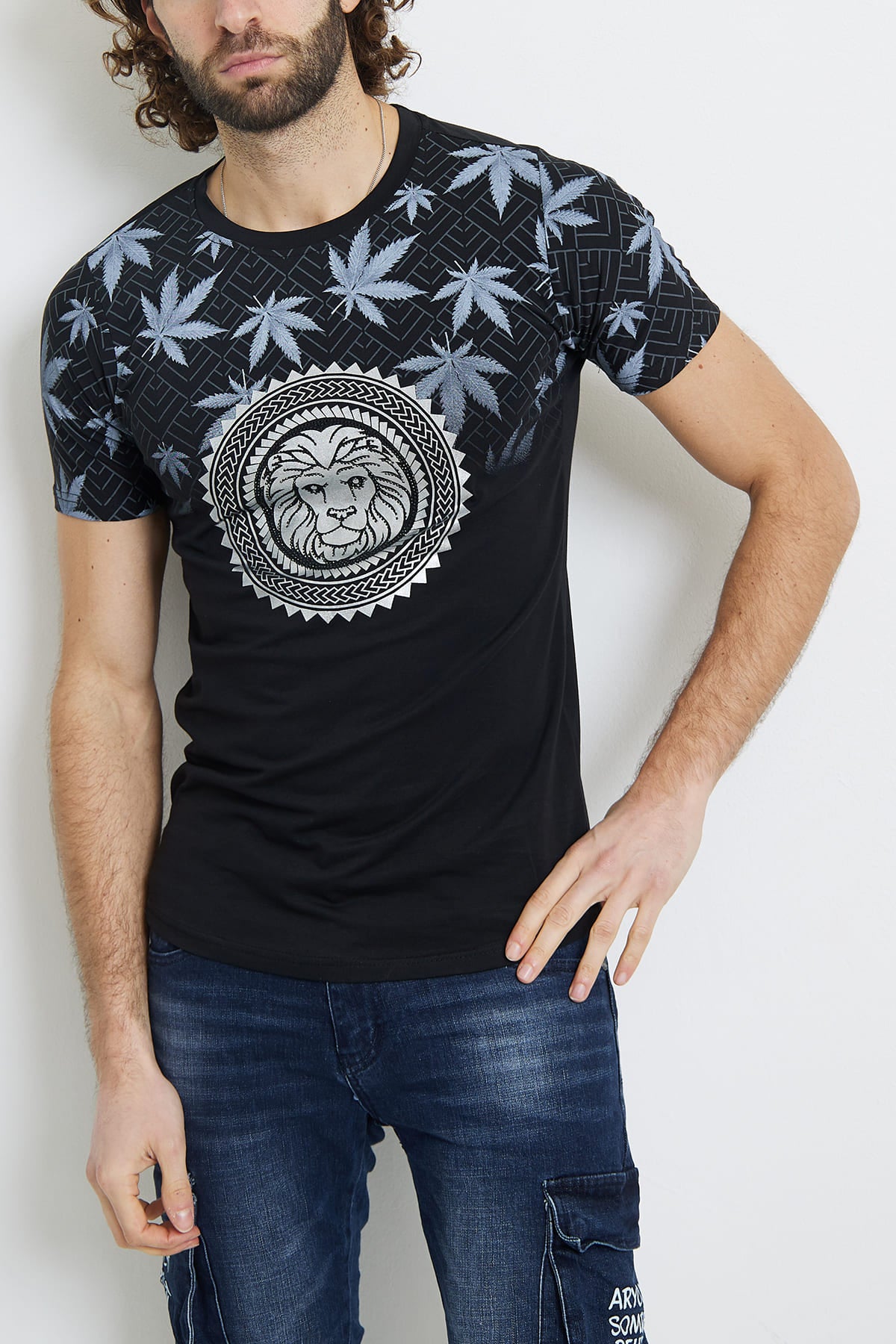 Tee shirt noir motif lion homme fashion